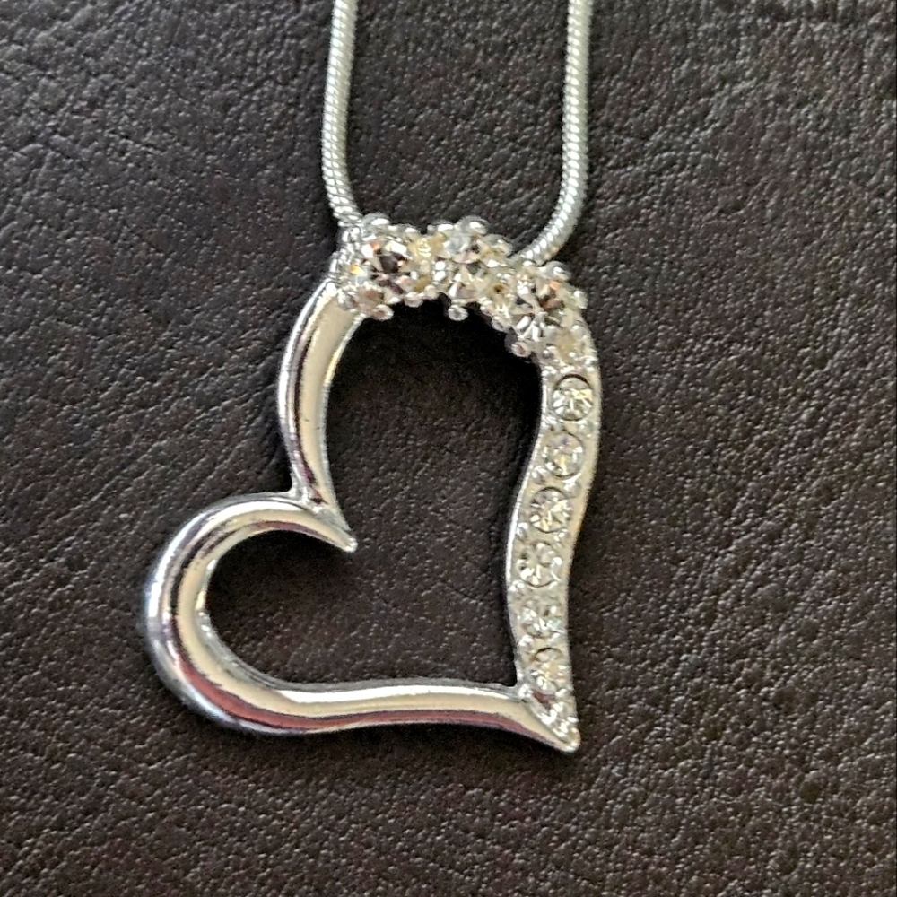 Vintage Silver-tone Open Crystal Heart